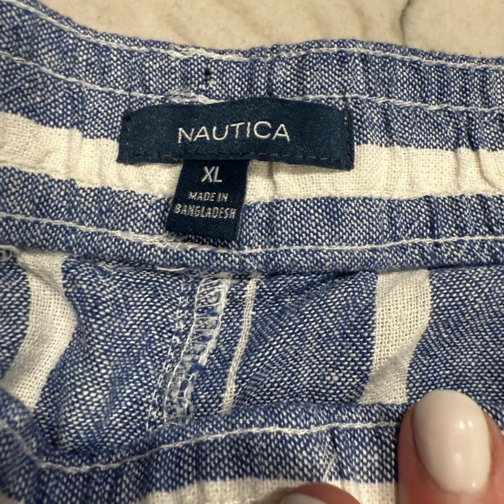NAUTICA Women's Blue Shorts Size XL X-Large Striped Linen Boho Pockets NWT - Picture 7 of 15
